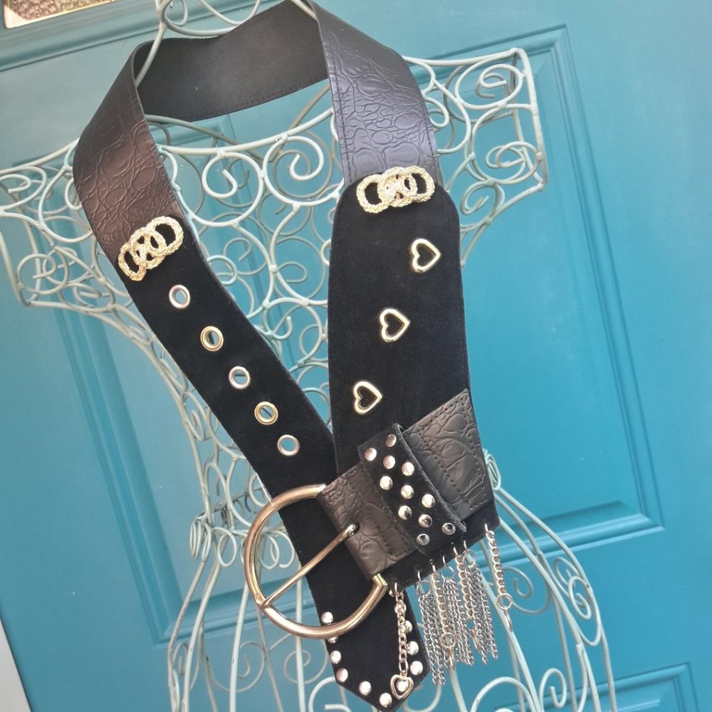 Wide Belt Metal Studded Belt Womens Western Cowboy Rodeo Punk Rock Steampunk - Picture 6 of 14